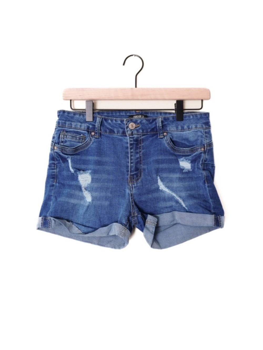 Forever 21 Blue Distressed Jean Denim Shorts